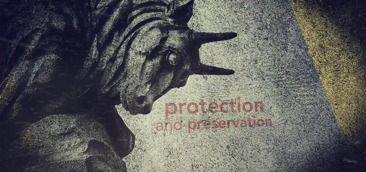 A stone bull statue with the on-screen words of the brand story, a still from the Vamara brand film.
